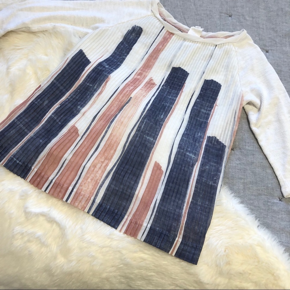One September Anthro brushstroke pleated blouse S